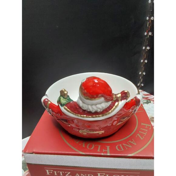 Fitz and Floyd Christmas Seasonal nut candy bowl in box - Picture 3 of 4